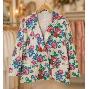 Vintage Candie’s Oversized Floral Denim Blazer Cottagecore Jacket M Spring RARE